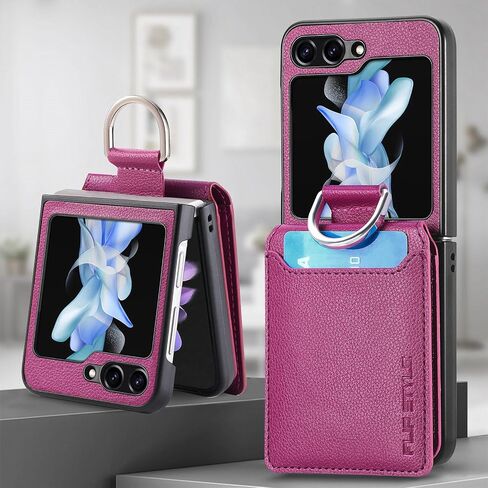 Asuwish Phone Case for Samsung Galaxy Z Flip 5 5G 2023 with Card Slot Holder Wallet Cover and Ring Stand Magnetic Back Cell Mobile Accessories Protective Case for ZFlip5 Z5 Flip5 5Z Flip5case Black in Kuwait