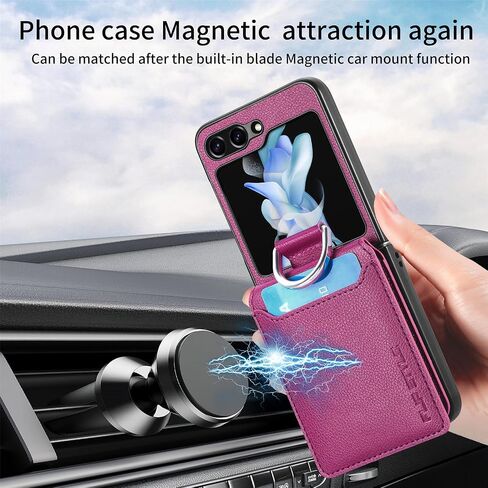 Asuwish Phone Case for Samsung Galaxy Z Flip 5 5G 2023 with Card Slot Holder Wallet Cover and Ring Stand Magnetic Back Cell Mobile Accessories Protective Case for ZFlip5 Z5 Flip5 5Z Flip5case Black in Kuwait