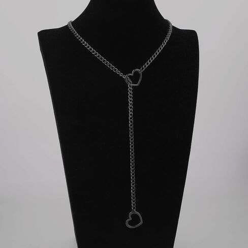 Heart Slip Chain Necklace for Women Stainless Steel Collar Necklace Long Drop Necklace Heart Necklaces Punk Rock Cuban Adjustable Lariat Y-Necklace Jewelry Gift in Saudi Arabia