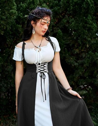 Scarlet Darkness Women Renaissance Dress Underbust Medieval Pirate Pesant Overdress in Saudi Arabia