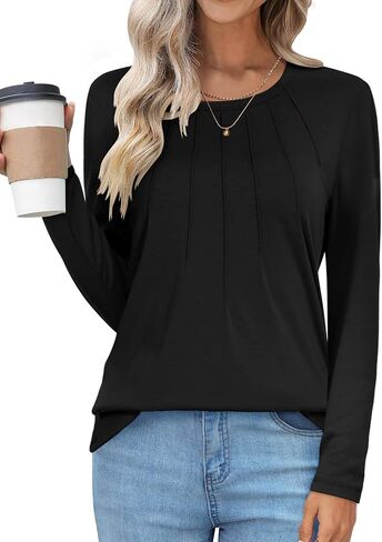 UEU Womens Long Sleeve Tops Crew Neck Casual Pleated T Shirts Fashion Dressy Tunic Blouses in Saudi Arabia