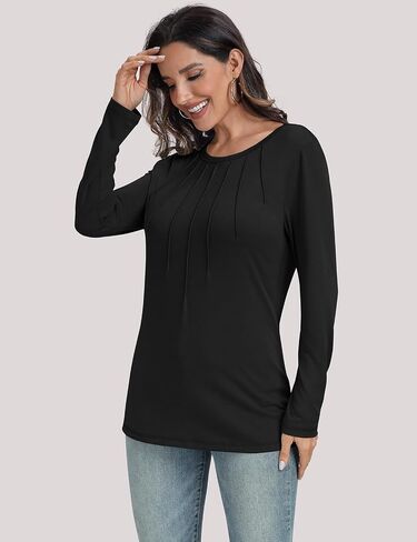 UEU Womens Long Sleeve Tops Crew Neck Casual Pleated T Shirts Fashion Dressy Tunic Blouses in Saudi Arabia