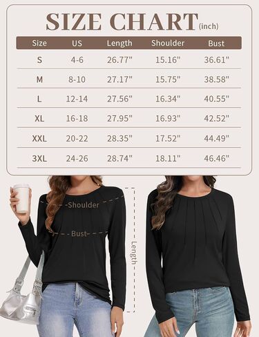 UEU Womens Long Sleeve Tops Crew Neck Casual Pleated T Shirts Fashion Dressy Tunic Blouses in Saudi Arabia