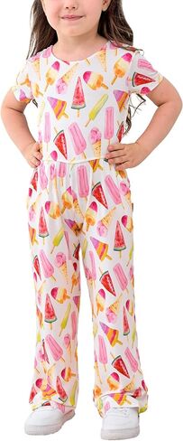 Toddler Kids Girl Romper Short Sleeve Wide Leg Jumpsuit Bamboo Viscose Summer Outfit for Little Girl in Kuwait