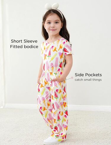 Toddler Kids Girl Romper Short Sleeve Wide Leg Jumpsuit Bamboo Viscose Summer Outfit for Little Girl in Kuwait