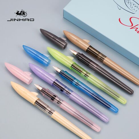 Jinhao Fountain Pen New Shark Shape Set of 12 PCS, Fine Nib Diversity Color Pen with Refillable Converters, School Office Supplies in Saudi Arabia
