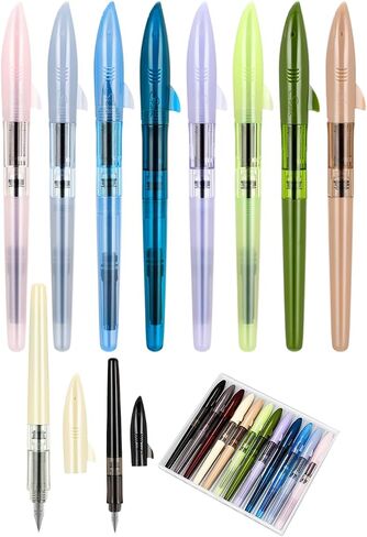 Jinhao Fountain Pen New Shark Shape Set of 12 PCS, Fine Nib Diversity Color Pen with Refillable Converters, School Office Supplies in Saudi Arabia