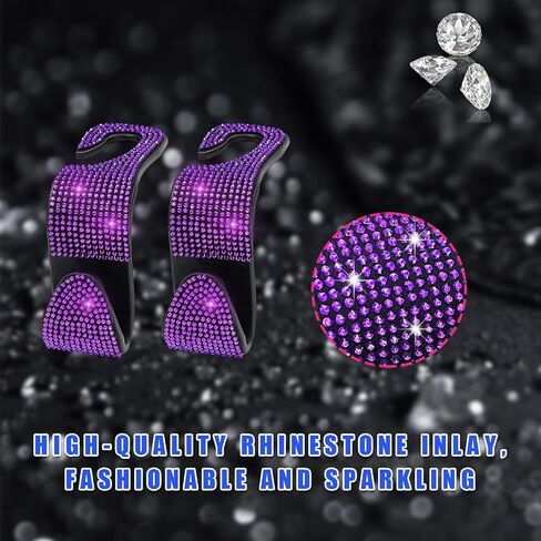 2 PCS Bling Car Seat Headrest Hooks, Crystal Rhinestone Back Seat Hanging Storage Organizer, Vehicle Seat Hanger Holder for Purse Handbag Coat, Interior Car Accessories (Purple) in Saudi Arabia