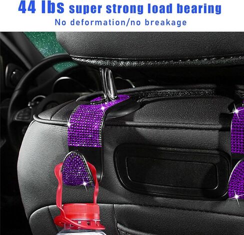 2 PCS Bling Car Seat Headrest Hooks, Crystal Rhinestone Back Seat Hanging Storage Organizer, Vehicle Seat Hanger Holder for Purse Handbag Coat, Interior Car Accessories (Purple) in Saudi Arabia