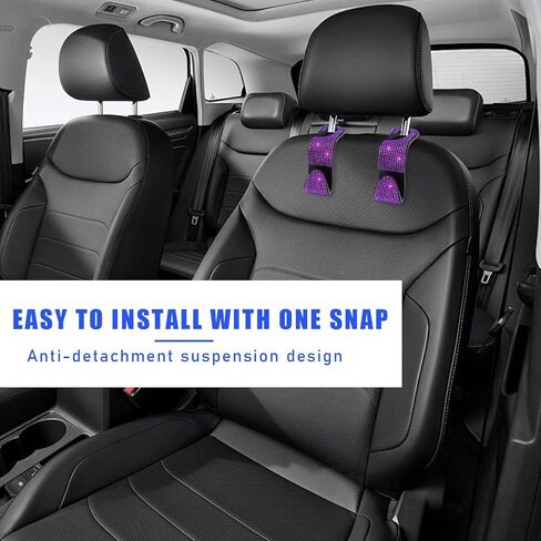 2 PCS Bling Car Seat Headrest Hooks, Crystal Rhinestone Back Seat Hanging Storage Organizer, Vehicle Seat Hanger Holder for Purse Handbag Coat, Interior Car Accessories (Purple) in Saudi Arabia