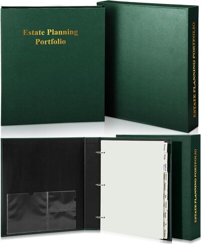 Estate Planning Portfolio 3 Ring Binders with Tabs and Slipcase Faux Leather Business Binder, Holds 30 Sheets 8.5" x 11" Paper for Office Corporate Legal Document Organizer(Green, 1 Pc) in Saudi Arabia