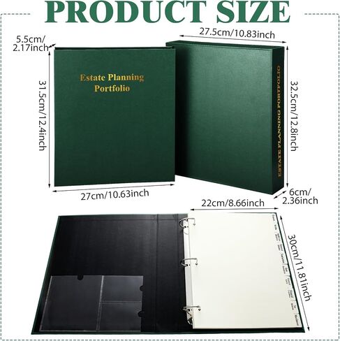 Estate Planning Portfolio 3 Ring Binders with Tabs and Slipcase Faux Leather Business Binder, Holds 30 Sheets 8.5" x 11" Paper for Office Corporate Legal Document Organizer(Green, 1 Pc) in Saudi Arabia