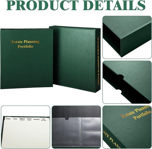 Estate Planning Portfolio 3 Ring Binders with Tabs and Slipcase Faux Leather Business Binder, Holds 30 Sheets 8.5" x 11" Paper for Office Corporate Legal Document Organizer(Green, 1 Pc) in Saudi Arabia