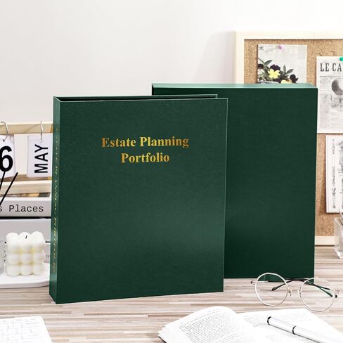 Estate Planning Portfolio 3 Ring Binders with Tabs and Slipcase Faux Leather Business Binder, Holds 30 Sheets 8.5" x 11" Paper for Office Corporate Legal Document Organizer(Green, 1 Pc) in Saudi Arabia