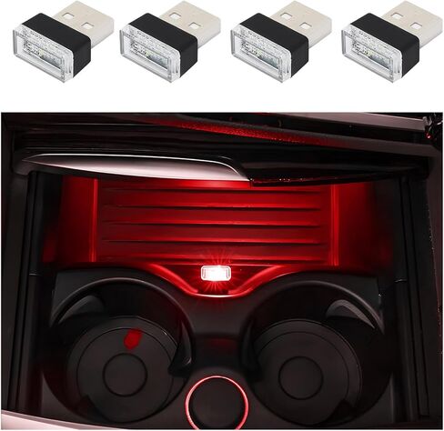 4 قطع مصباح LED داخلي للسيارة USB، طقم إضاءة محيطة لواجهة USB، مصباح LED صغير محمول للجو الليلي، ضوء LED داخلي عالمي للمركبة (وردي) in Kuwait
