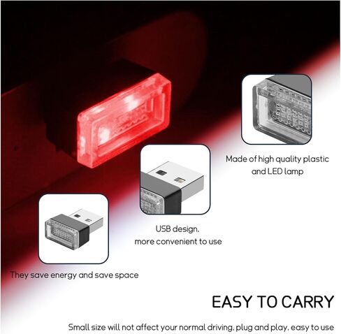 4 قطع مصباح LED داخلي للسيارة USB، طقم إضاءة محيطة لواجهة USB، مصباح LED صغير محمول للجو الليلي، ضوء LED داخلي عالمي للمركبة (وردي) in Kuwait
