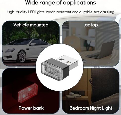 4 قطع مصباح LED داخلي للسيارة USB، طقم إضاءة محيطة لواجهة USB، مصباح LED صغير محمول للجو الليلي، ضوء LED داخلي عالمي للمركبة (وردي) in Kuwait