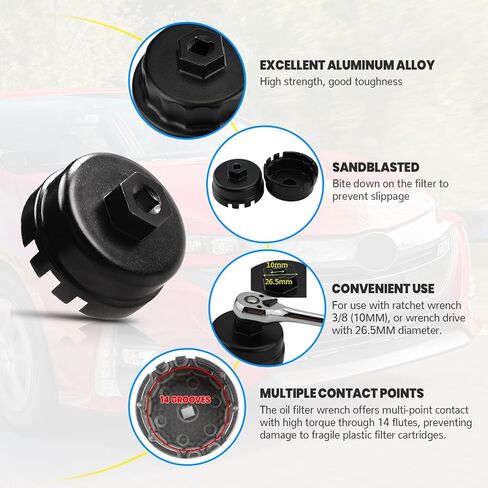 أداة مفتاح ربط غطاء فلتر الزيت - 64 مم و14 مفتاح فلتر زيت فلوت، متوافق مع راف 4، كامري، تندرا، هايلاندر، سيينا، كروزر، تاكوما والمزيد in Kuwait