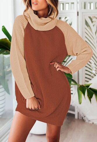 Pink Queen Women's Loose Turtleneck Oversize Long Pullover Sweater Dress in Kuwait