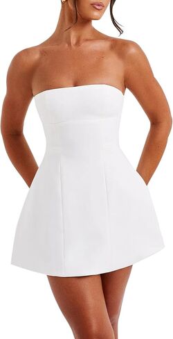 LuFeng Women's Sexy Strapless Backless Tube Top Bodycon Dress Sleeveless Cute A Line Mini Dresses in Saudi Arabia