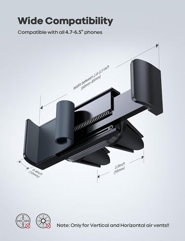 Lamicall Car Vent Phone Mount Two Grips Design Phone Holders for Your Car | Universal Car Phone Holder, Hands Free Phone Mount for iPhone 17 16 15 14 13 12 11 Mini SE Pro Smartphone for Women Men Black in Kuwait