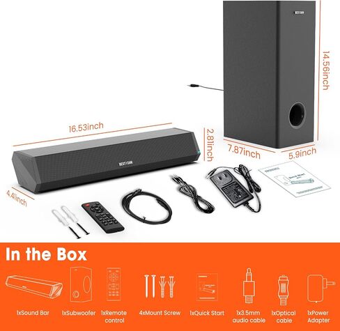 Bestisan Sound Bars for TV, 16'/50W Small Soundbar for TV, Sound Bar with Depths Sound Enhanced/DSP/Bass+/3EQ, Surround Sound Speakers for TV Works with HDMI ARC/CEC,Optical/BT/PC … in Kuwait