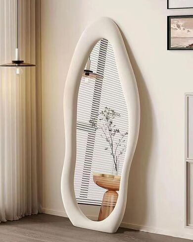63" x 24" Full Length Mirror with Stand, Full Length Mirror Wall Mounted, Floor Mirror, Cloud Shape Standing Mirror, Flannel Wrapped Wooden Frame Mirror, Irregular Full Body Mirror, Green in Saudi Arabia