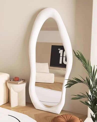 63" x 24" Full Length Mirror with Stand, Full Length Mirror Wall Mounted, Floor Mirror, Cloud Shape Standing Mirror, Flannel Wrapped Wooden Frame Mirror, Irregular Full Body Mirror, Green in Saudi Arabia