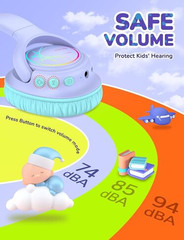iClever BTH18 Kids Bluetooth Headphones LED Lights for Toddler Boys Girls | SafeSound Tech, 43H Playtime Stereo Sound, USB C Charging AUX Cable, Over Ear Kids Headphones Wireless for iPad/Tablet/Travel in Kuwait