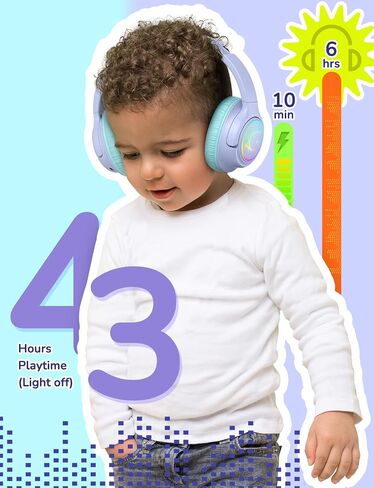 iClever BTH18 Kids Bluetooth Headphones LED Lights for Toddler Boys Girls | SafeSound Tech, 43H Playtime Stereo Sound, USB C Charging AUX Cable, Over Ear Kids Headphones Wireless for iPad/Tablet/Travel in Kuwait