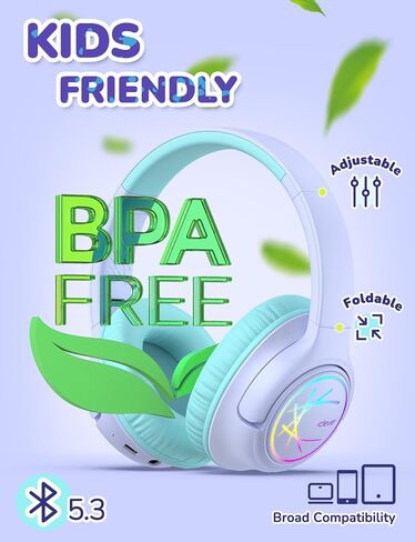 iClever BTH18 Kids Bluetooth Headphones LED Lights for Toddler Boys Girls | SafeSound Tech, 43H Playtime Stereo Sound, USB C Charging AUX Cable, Over Ear Kids Headphones Wireless for iPad/Tablet/Travel in Kuwait