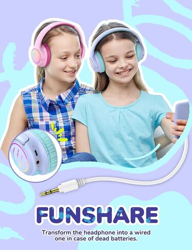 iClever BTH18 Kids Bluetooth Headphones LED Lights for Toddler Boys Girls | SafeSound Tech, 43H Playtime Stereo Sound, USB C Charging AUX Cable, Over Ear Kids Headphones Wireless for iPad/Tablet/Travel in Kuwait