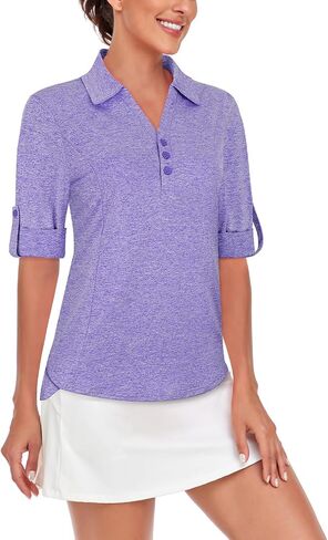 LURANEE Womens Golf Shirt 3/4 Roll Sleeve T Shirts 2-Buttons Polo Workout Tops Quick Dry UPF 50+ Shirts in Saudi Arabia