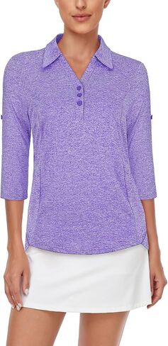 LURANEE Womens Golf Shirt 3/4 Roll Sleeve T Shirts 2-Buttons Polo Workout Tops Quick Dry UPF 50+ Shirts in Saudi Arabia