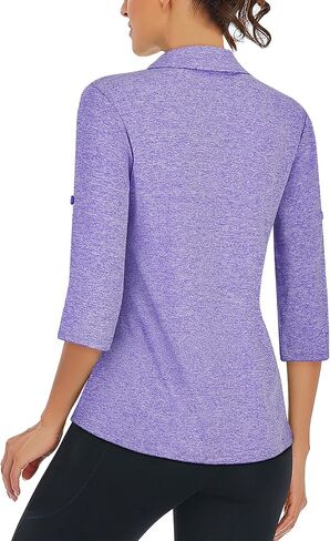 LURANEE Womens Golf Shirt 3/4 Roll Sleeve T Shirts 2-Buttons Polo Workout Tops Quick Dry UPF 50+ Shirts in Saudi Arabia