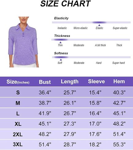 LURANEE Womens Golf Shirt 3/4 Roll Sleeve T Shirts 2-Buttons Polo Workout Tops Quick Dry UPF 50+ Shirts in Saudi Arabia