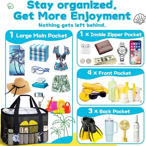 XX-Large Mesh Beach Bag Tote with 9 Pockets for Vacation/Travel & Beach Essentials in Saudi Arabia