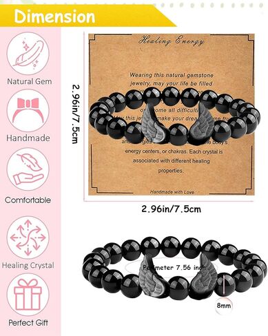 8mm Natural Black Obsidian Stretch Bracelet,Adjustable Hand Chain for Anxiety Relief,Birthday Christmas Gift for Mum Dad Hunsband in Saudi Arabia