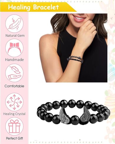8mm Natural Black Obsidian Stretch Bracelet,Adjustable Hand Chain for Anxiety Relief,Birthday Christmas Gift for Mum Dad Hunsband in Saudi Arabia
