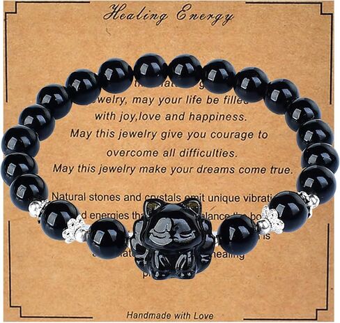 8mm Natural Black Obsidian Stretch Bracelet,Adjustable Hand Chain for Anxiety Relief,Birthday Christmas Gift for Mum Dad Hunsband in Saudi Arabia