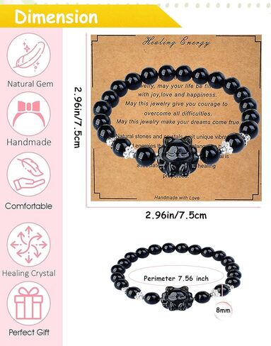 8mm Natural Black Obsidian Stretch Bracelet,Adjustable Hand Chain for Anxiety Relief,Birthday Christmas Gift for Mum Dad Hunsband in Saudi Arabia