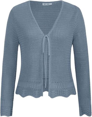 GRACE KARIN Women's Long Sleeve Cardigan Tie Front V Neck Crochet Lightweight Shrug Sweaters for Dresses Knit Top in Saudi Arabia