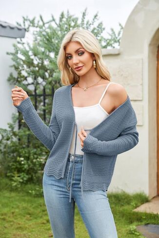 GRACE KARIN Women's Long Sleeve Cardigan Tie Front V Neck Crochet Lightweight Shrug Sweaters for Dresses Knit Top in Saudi Arabia