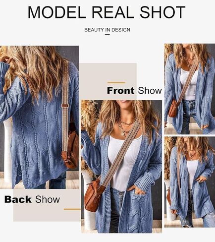SHEWIN Women Open Front Side Slit 2024 Long Sleeve Oversized Cardigan Sweaters Knit Coats with Pockrts in Saudi Arabia