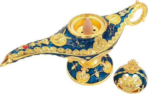 Vintage Aladdin Genie Lamp Cone Incense Holder,Legend Magic Lamp Incense Burner Arabian Costume Props,Wishing Light for Home Decor Birthday Party Wedding Blue in Saudi Arabia