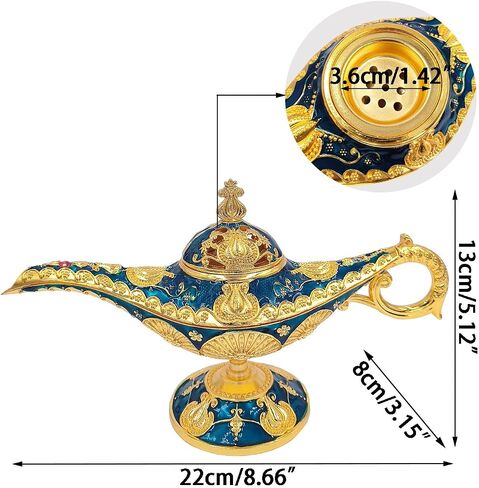 Vintage Aladdin Genie Lamp Cone Incense Holder,Legend Magic Lamp Incense Burner Arabian Costume Props,Wishing Light for Home Decor Birthday Party Wedding Blue in Saudi Arabia