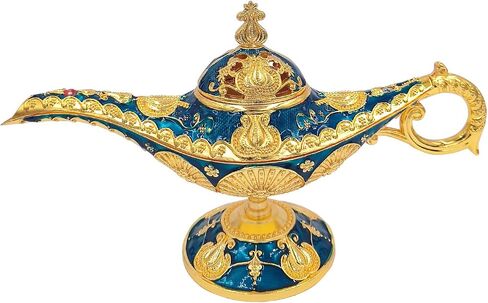 Vintage Aladdin Genie Lamp Cone Incense Holder,Legend Magic Lamp Incense Burner Arabian Costume Props,Wishing Light for Home Decor Birthday Party Wedding Blue in Saudi Arabia