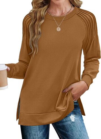 Zeagoo Womens Crewneck Sweatshirt Long Sleeve Tunic Tops Pleated Shirts Dressy Casual Fall 2024 Fashion Trendy Loose Fitting in Saudi Arabia