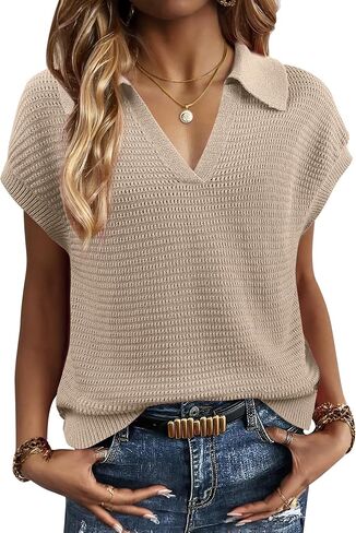 Gaharu Womens Sweater Tank Hollow Out Cap Sleeve Tops V Neck Sleeveless Casual Sweater Vest in Saudi Arabia