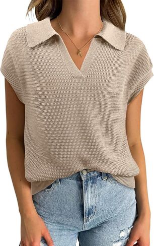 Gaharu Womens Sweater Tank Hollow Out Cap Sleeve Tops V Neck Sleeveless Casual Sweater Vest in Saudi Arabia